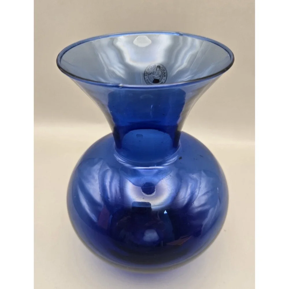 Vintage Handblown Made in Mexico Cobalt Blue Bulbous Onion Shape Flared Top B#37